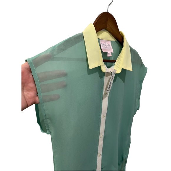 ROMEO & JULIET COUTURE MINT LEMON AND IVORY SHEER SLEEVELESS HI LOW BLOUSE SZ S - Picture 10 of 12